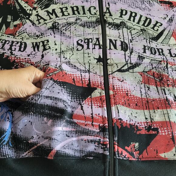 Club Chaos Hoodie 2X Sweatshirt Zip American Pride Flag Eagle Patriotic AOP Y2K - Picture 12 of 13